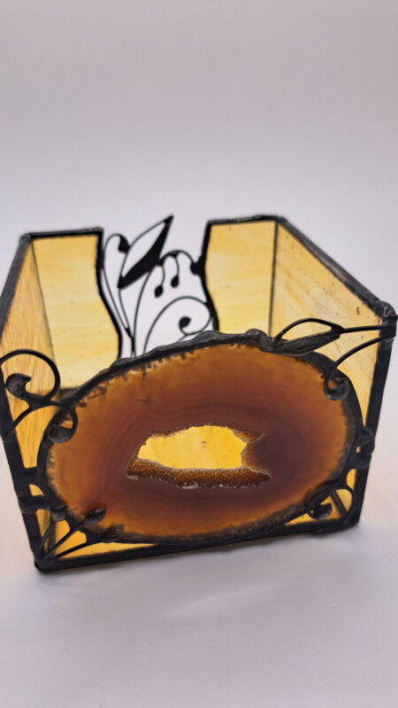 Achátový svícen s hnědým achátem