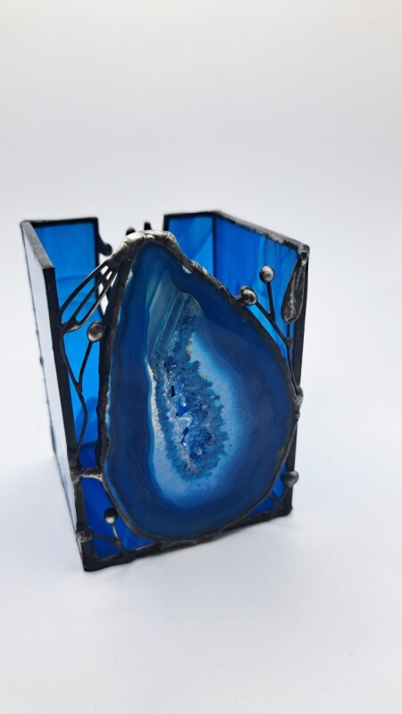 Achátový modrý svícen