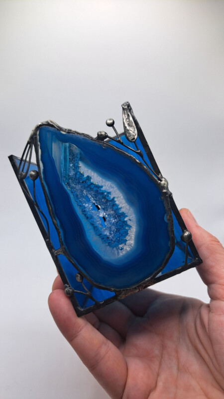 Achátový modrý svícen