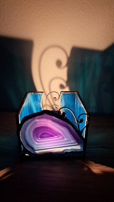 Achátová modrý svícen